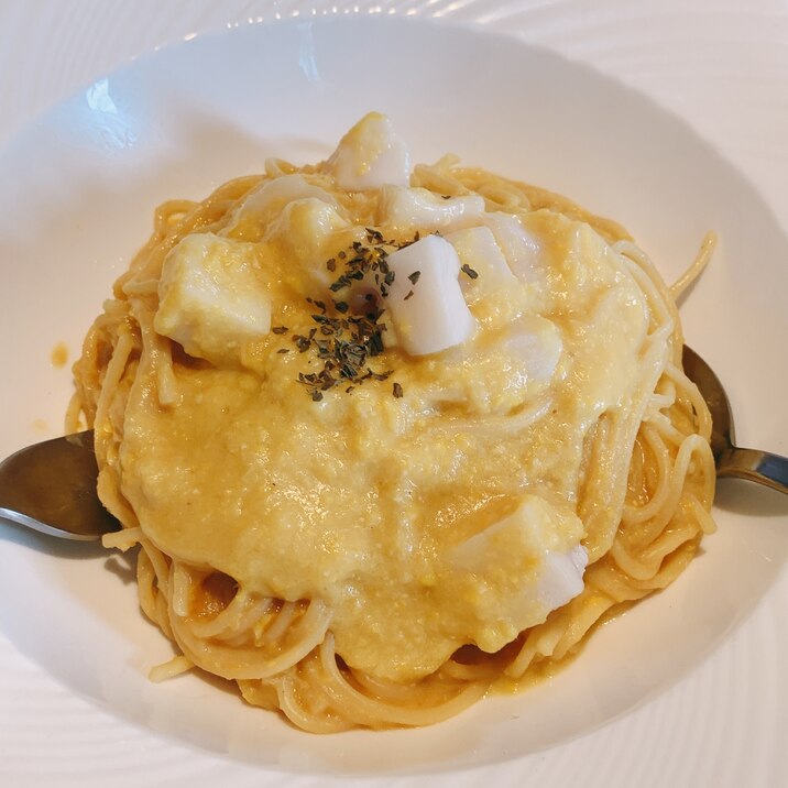 ホタテととうもろこしの豆乳クリームパスタ